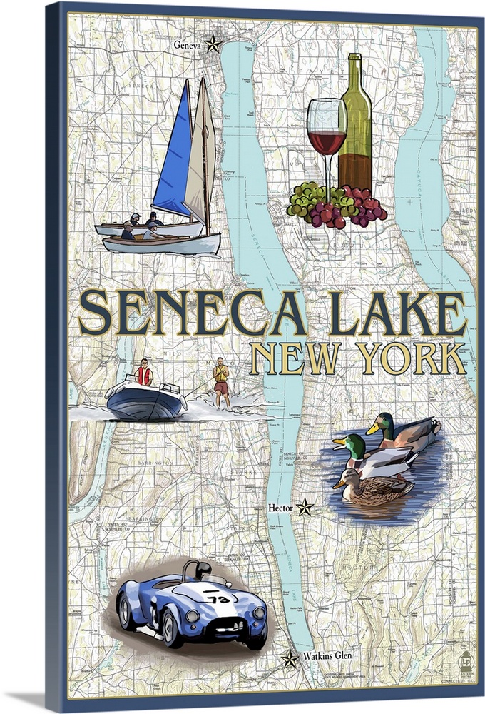 Seneca Lake, New York - Nautical Chart: Retro Travel Poster