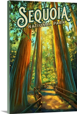 Sequoia National Park, Forest: Retro Travel Poster