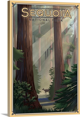 Sequoia National Park, Forest: Retro Travel Poster