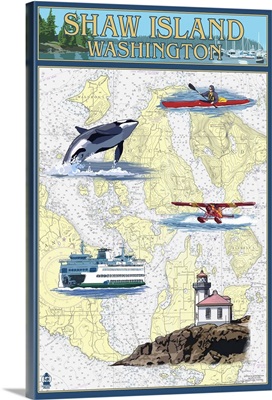 Shaw Island, Washington - Nautical Chart: Retro Travel Poster