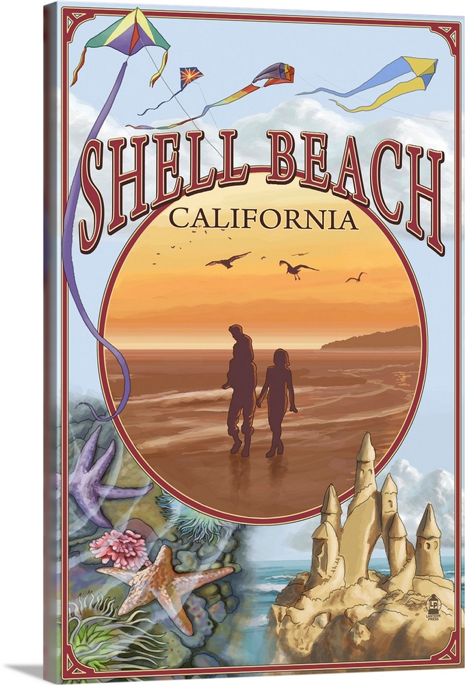 Shell Beach, California Views: Retro Travel Poster