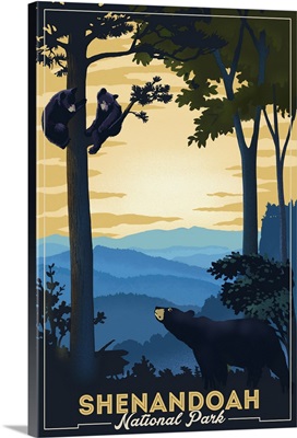 Shenandoah National Park, Bear With Cubs: Retro Travel Poster
