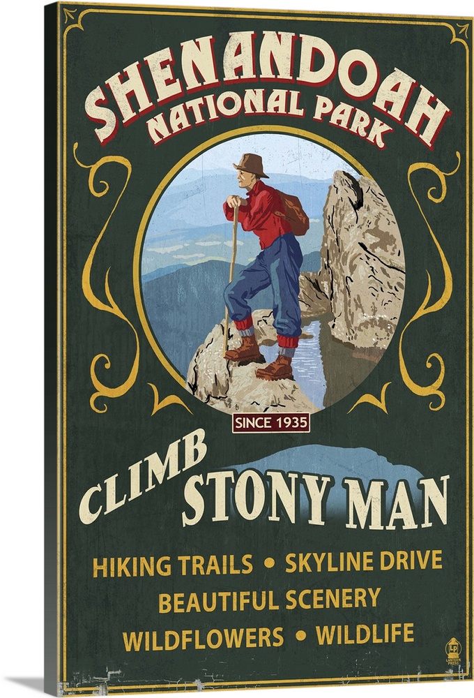 Shenandoah National Park, Virginia - Climb Stony Man Vintage Sign: Retro Travel Poster