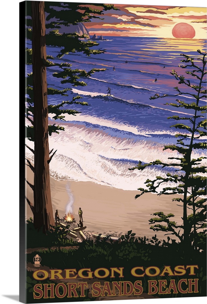 Short Sands Beach, Oregon Coast Scene: Retro Travel Poster