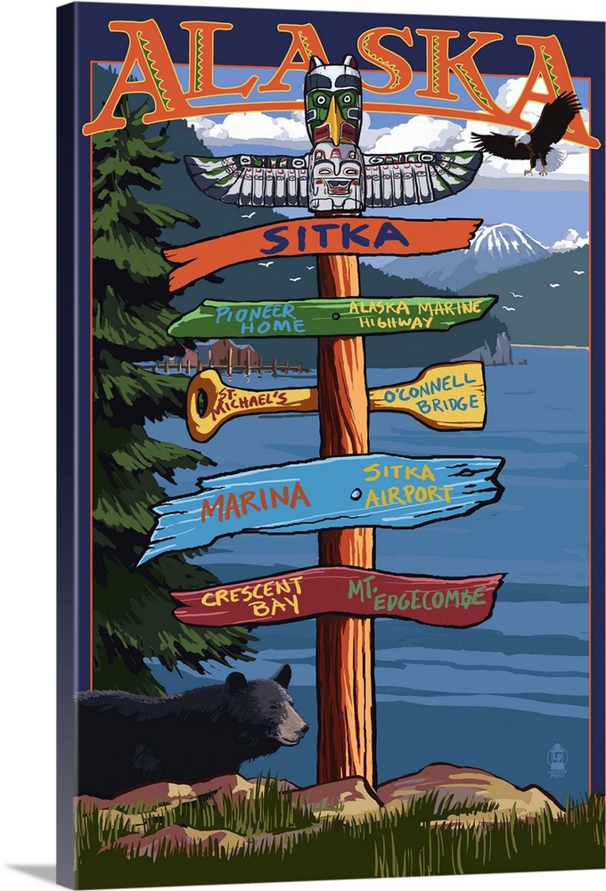 Sitka, Alaska - Destination Sign: Retro Travel Poster