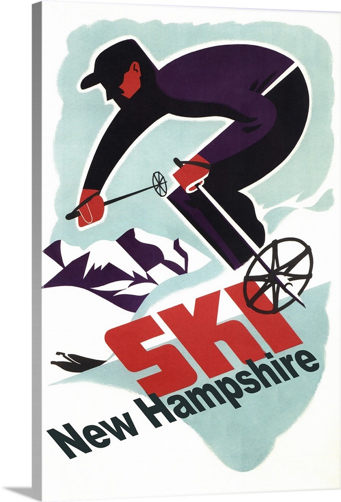 Ski New Hampshire - Retro Skier: Retro Travel Poster