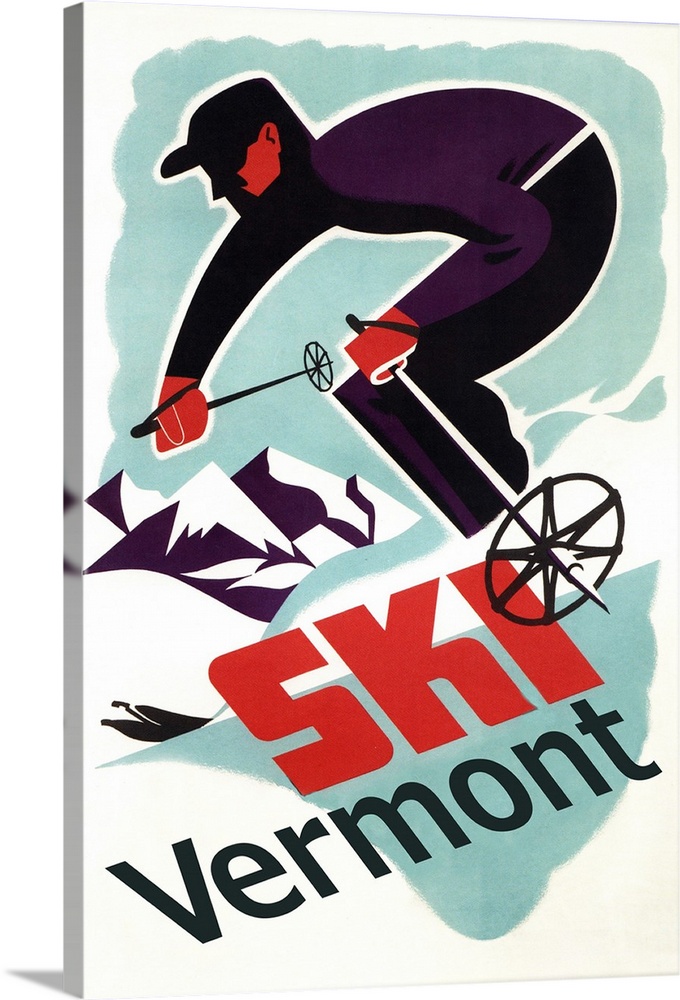 Ski Vermont - Retro Skier: Retro Travel Poster
