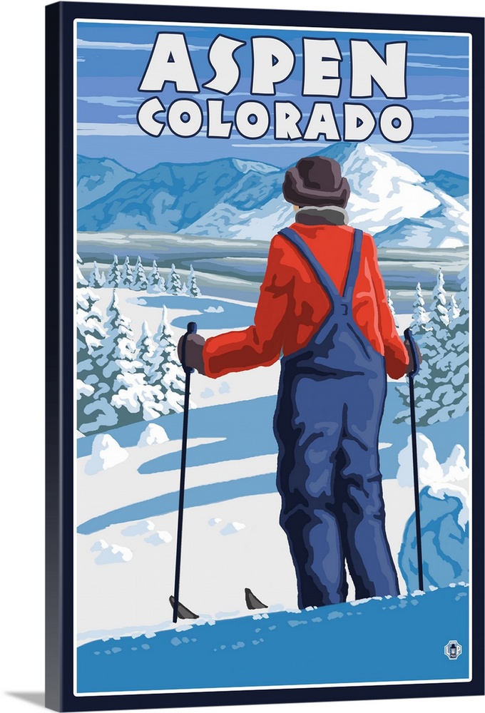 Skier Admiring - Aspen, Colorado: Retro Travel Poster