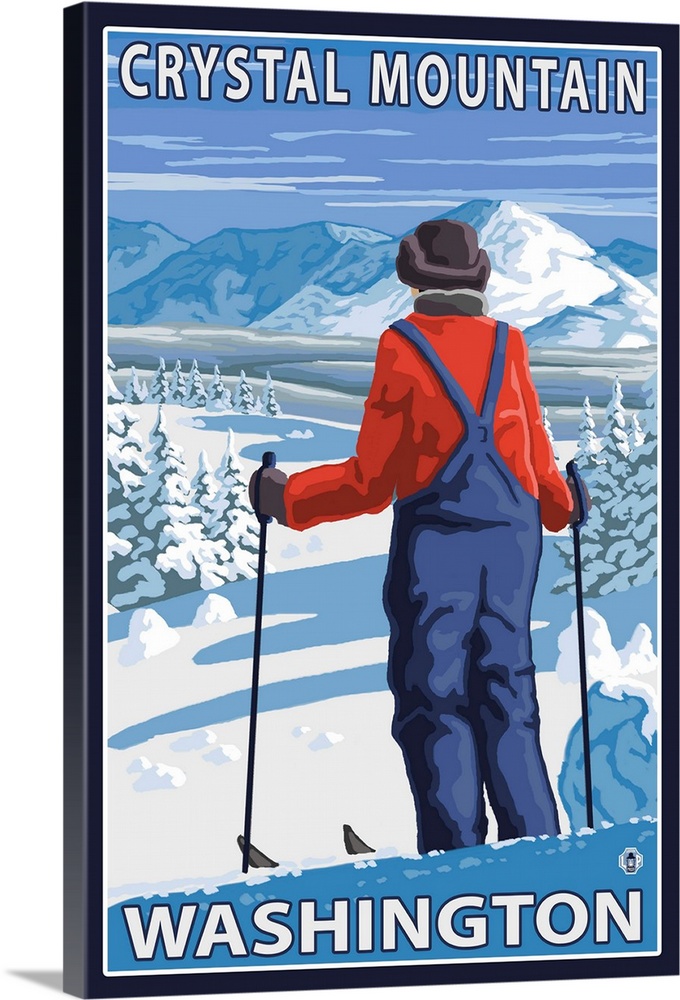 Skier Admiring - Crystal Mountain, Washington: Retro Travel Poster