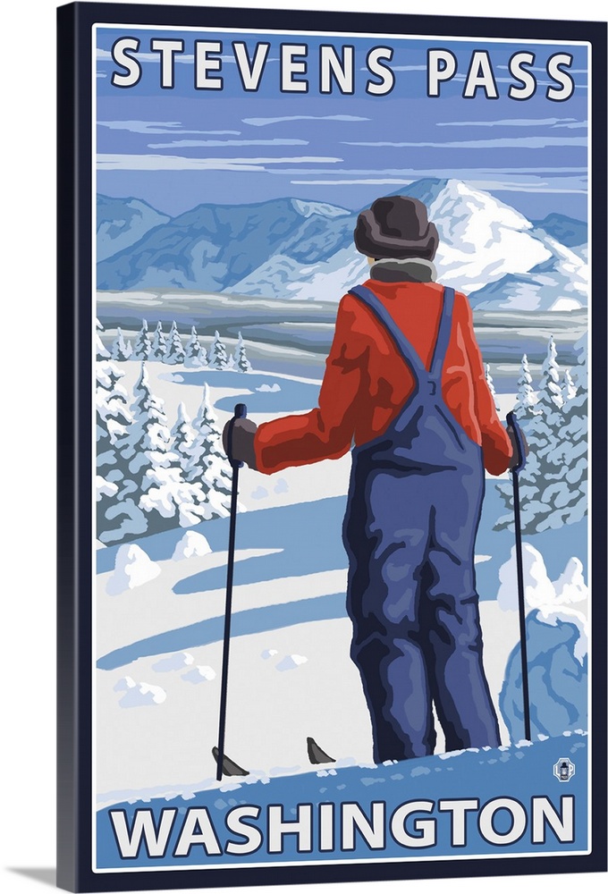 Skier Admiring - Stevens Pass, Washington: Retro Travel Poster