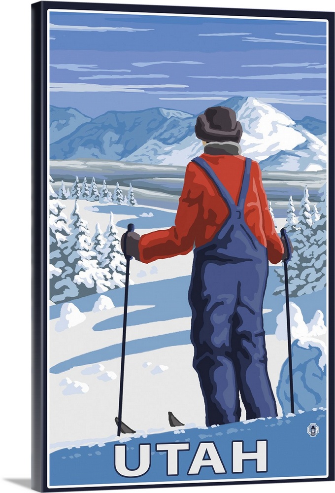 Skier Admiring - Utah: Retro Travel Poster