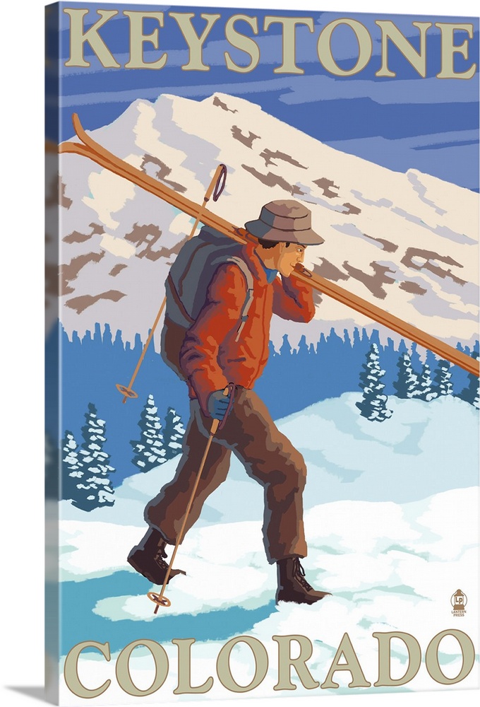 Skier Carrying - Keystone, Colorado: Retro Travel Poster
