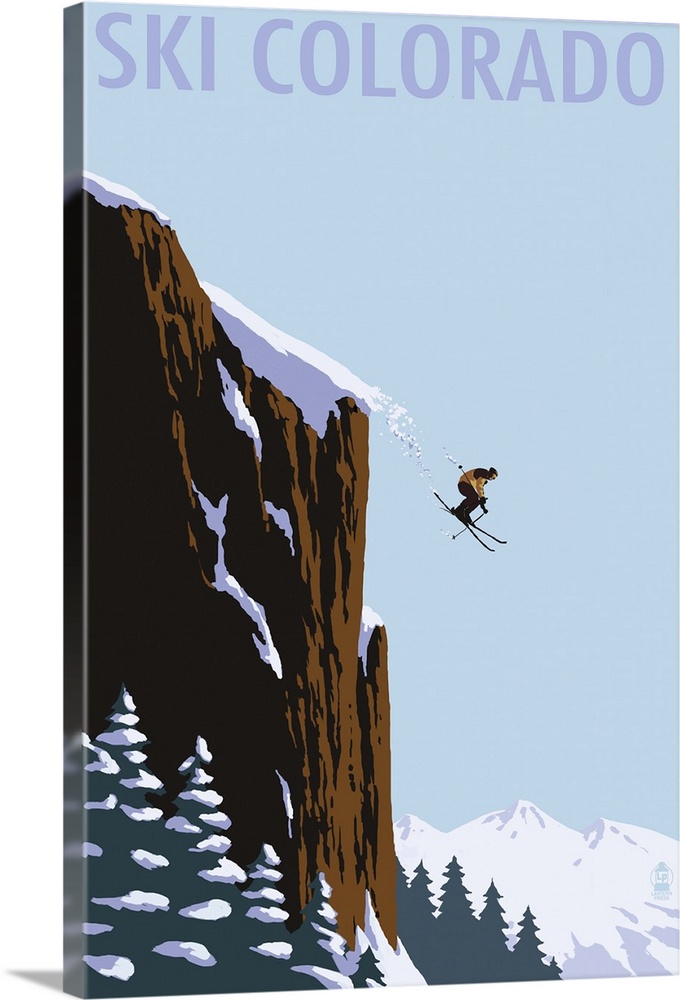 Skier Jumping - Colorado: Retro Travel Poster