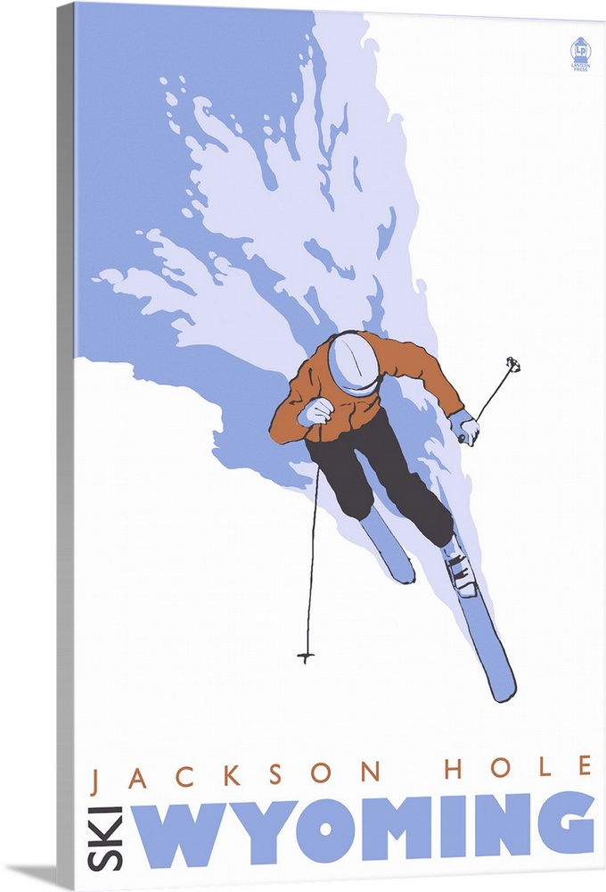 Skier Stylized - Jackson Hole, Wyoming: Retro Travel Poster