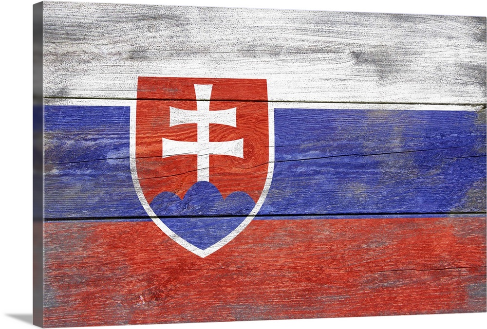 The flag of Slovakia with a weathered wooden board effect.
