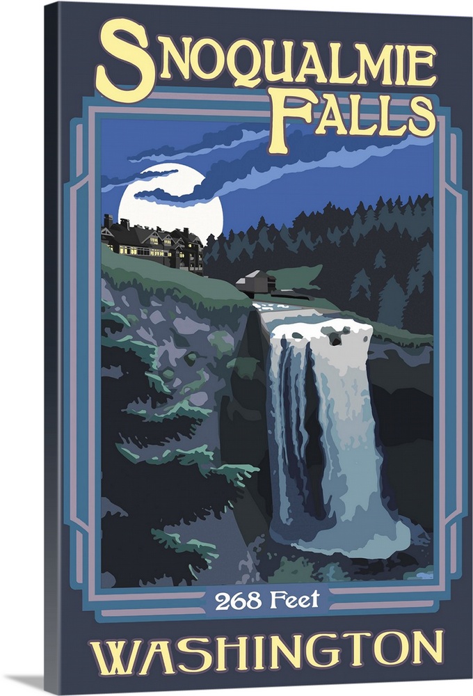 Snoqualmie Falls: Retro Travel Poster