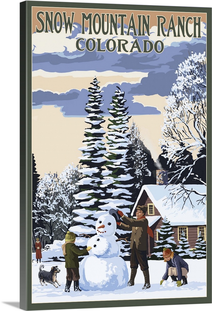 Snow Mountain Ranch, Colorado - Snowman Scene: Retro Travel Poster