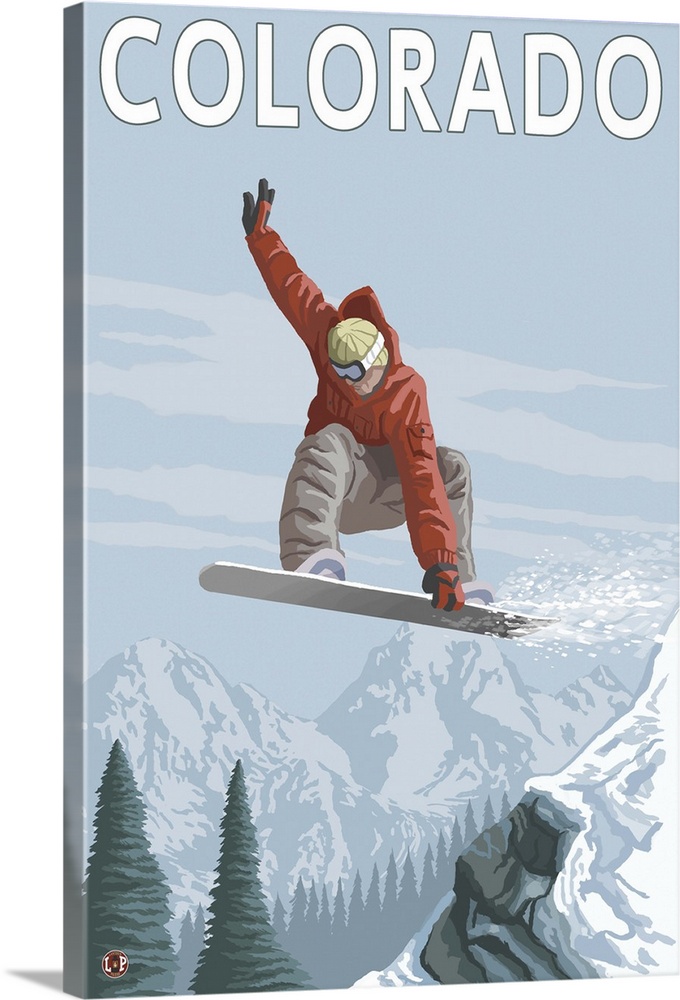 Snowboarder Jumping - Colorado: Retro Travel Poster