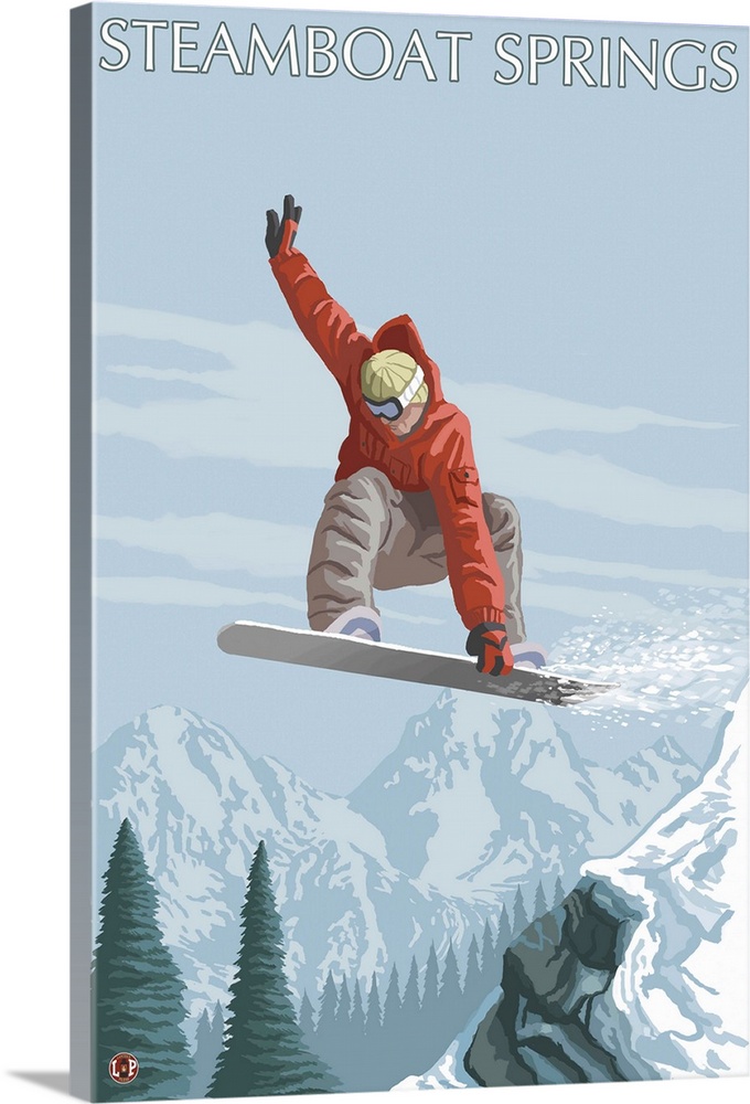 Snowboarder Jumping - Steamboat Springs, Colorado: Retro Travel Poster