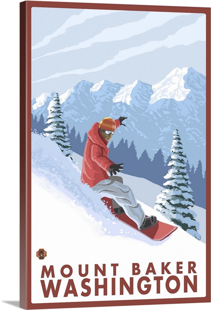 Snowboarder Scene - Mount Baker, Washington: Retro Travel Poster