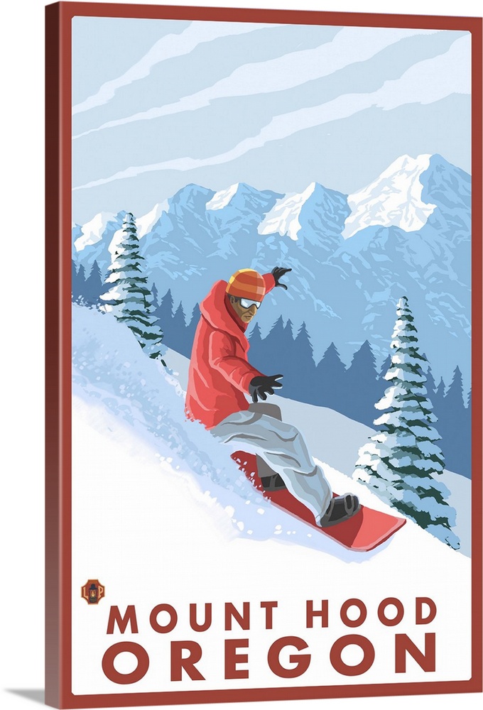 Snowboarder Scene - Mount Hood, Oregon: Retro Travel Poster