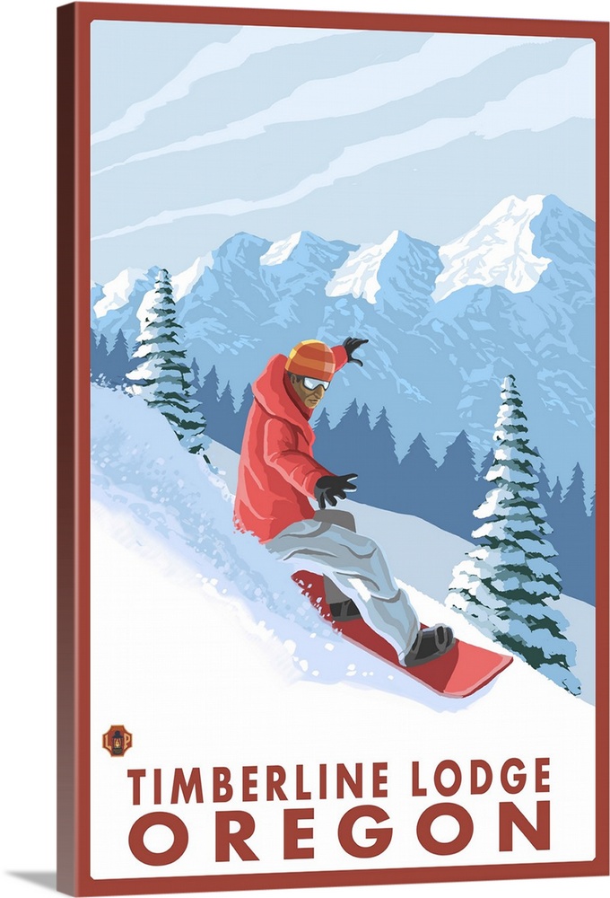 Snowboarder Scene - Timberline Lodge, Oregon: Retro Travel Poster