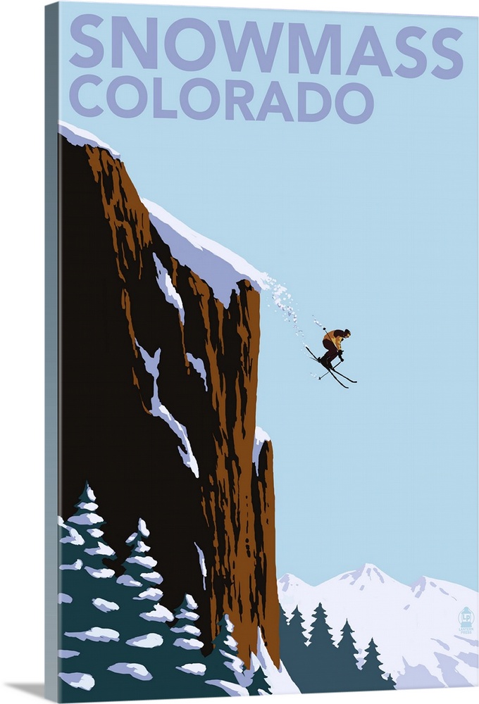 Snowmass, Colorado - Skier Jumping: Retro Travel Poster
