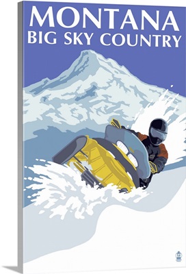 Snowmobile Scene - Montana Big Sky: Retro Travel Poster