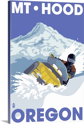 Snowmobile Scene - Mt. Hood, Oregon: Retro Travel Poster