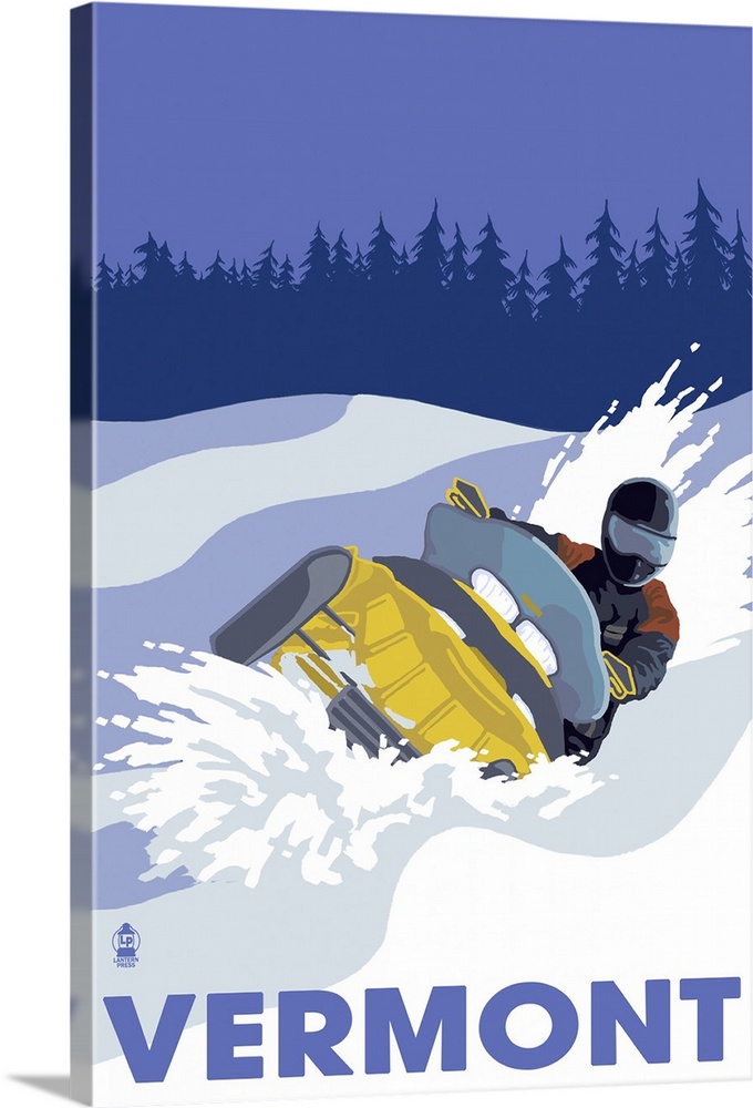 Snowmobile Scene - Vermont: Retro Travel Poster