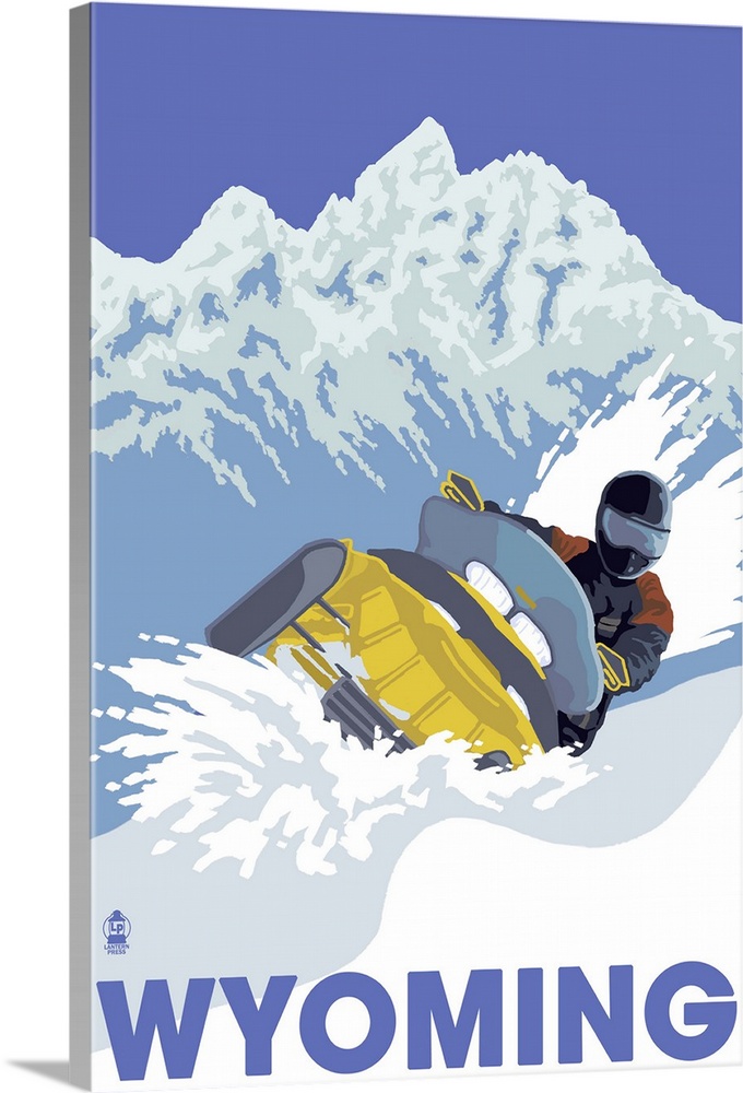 Snowmobile Scene - Wyoming: Retro Travel Poster