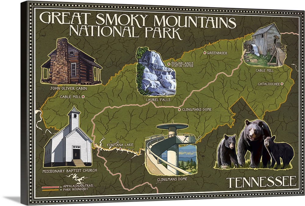 Soft Map - Great Smoky Mountains National Park, TN: Retro Travel Poster
