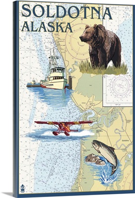 Soldotna, Alaska - Nautical Chart: Retro Travel Poster