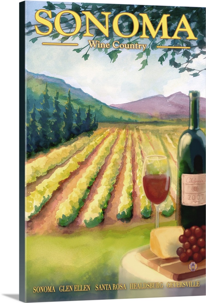 Sonoma County Wine Country: Retro Travel Poster