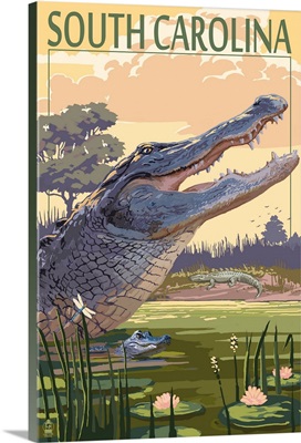 South Carolina - Alligator Scene: Retro Travel Poster