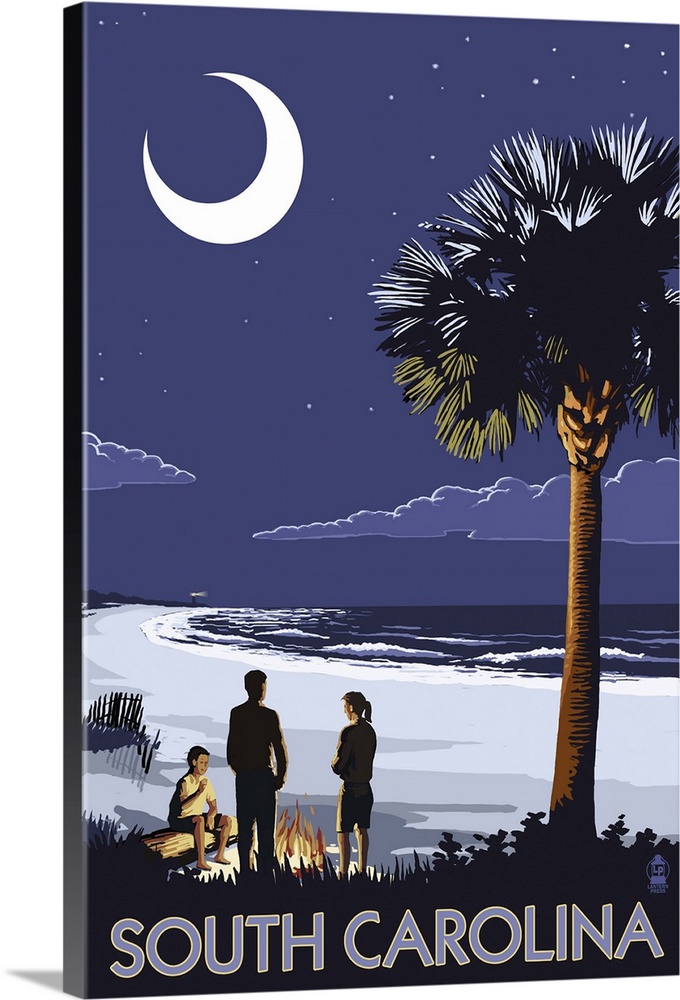South Carolina Palmetto Moon: Retro Travel Poster