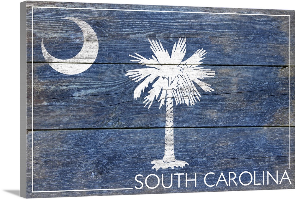 The flag of South Carolina with a weathered wooden board effect.