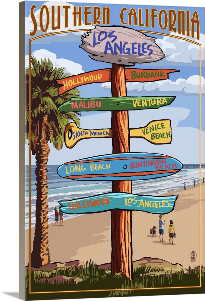 Southern Los Angeles, California - Destination Sign: Retro Travel Poster