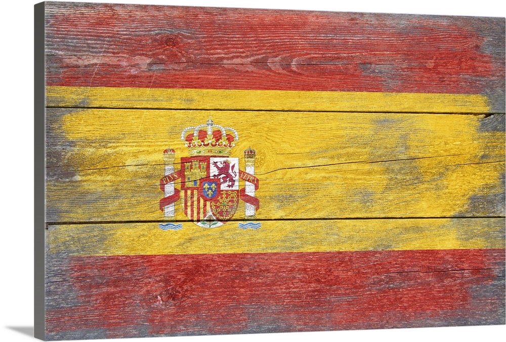 The flag of Spain with a weathered wooden board effect.