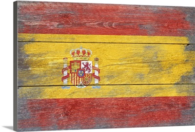 Spain Country Flag on Wood