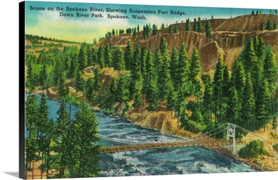 Spokane River and Suspension Foot Bridge, Spokane, WA