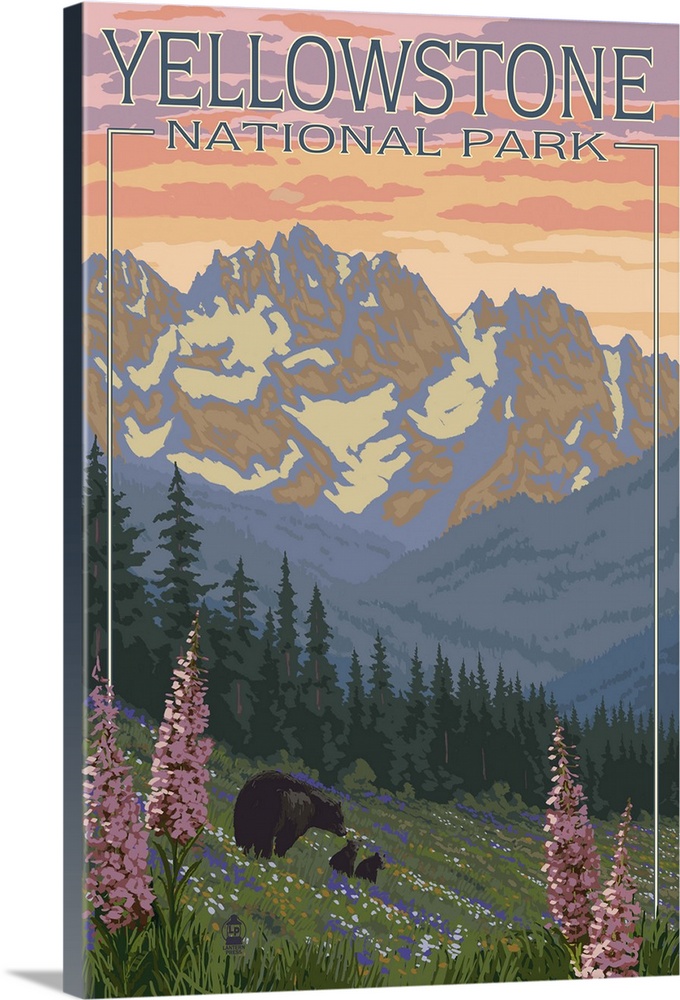 Spring Flowers - Yellowstone National Park: Retro Travel Poster