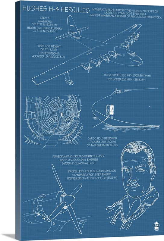 Spruce Goose Hughes H 4 Hercules Blueprint Retro Travel Poster spruce-goose-hughes-h-4-hercules-blueprint-retro-travel-poster