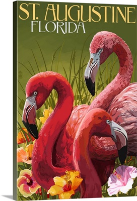 St. Augustine, Florida - Flamingos: Retro Travel Poster