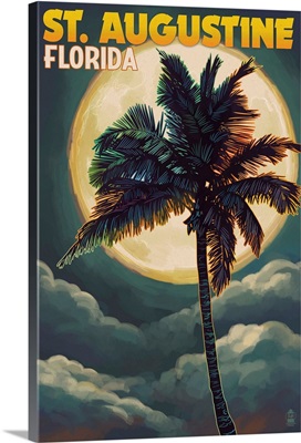 St. Augustine, Florida - Palms and Moon: Retro Travel Poster