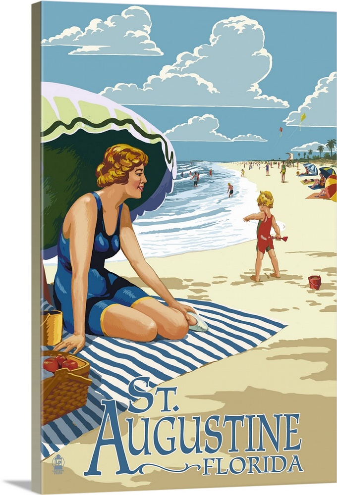 St. Augustine, Florida - Woman on the Beach: Retro Travel Poster