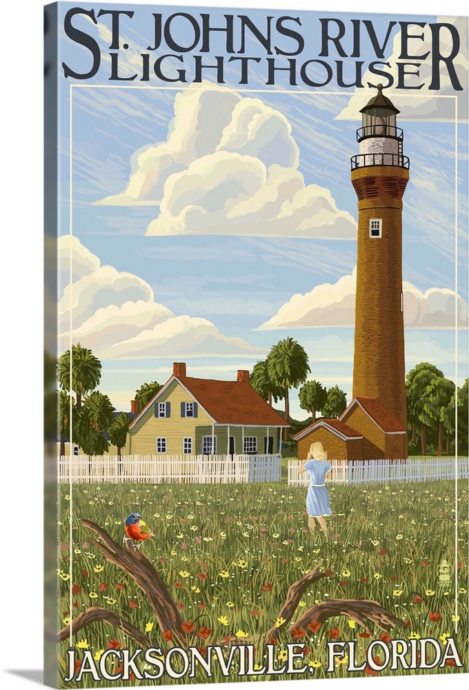 St. Johns River Lighthouse - Jacksonville, Florida: Retro Travel Poster