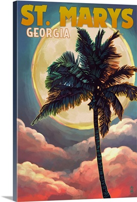 St. Marys, Georgia, Palm and Moon (Sunset Version)