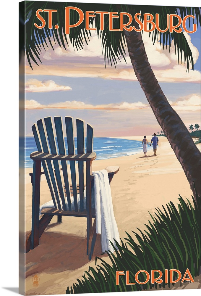 St. Petersburg, Florida - Adirondack Chair on the Beach: Retro Travel Poster