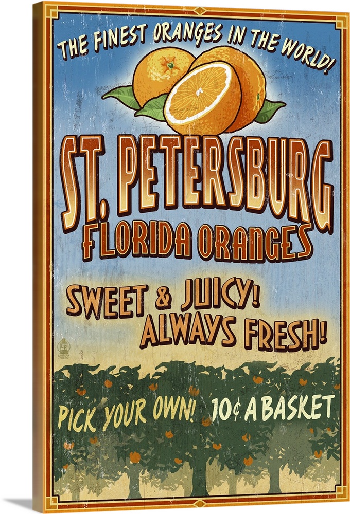 St. Petersburg, Florida - Orange Grove Vintage Sign: Retro Travel Poster